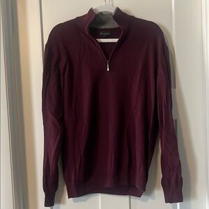 Red Zip Up Sweater with Stand-Up Collar